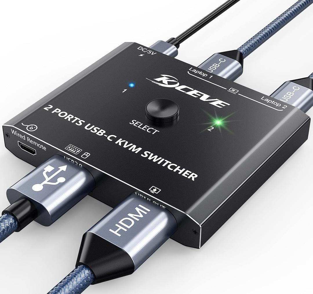 USB C KVM Switch 4K@60Hz,MLEEDA KVM Switch USB C for 2 Laptops Share Single HDMI Monitor and Keyboard Mouse,Compatible with Windows,Mac OS,Wired Remote and USB Power Cord Included