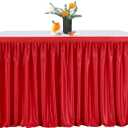 Red Table Skirt 6ft Polyester Table Cloth Cover for Princess Baby Shower Wedding Rectangle or Round Table Decorations (L6(ft)* H30in)