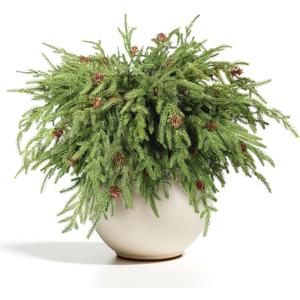 WBHome 12 Pcs Christmas Norfolk Pine Branches with Pine Cones - 18" Real Touch Norfolk Pine Branch- Artificial Xmas Branches Plants Pine Needles for DIY Craft Garland Home Garden Decor