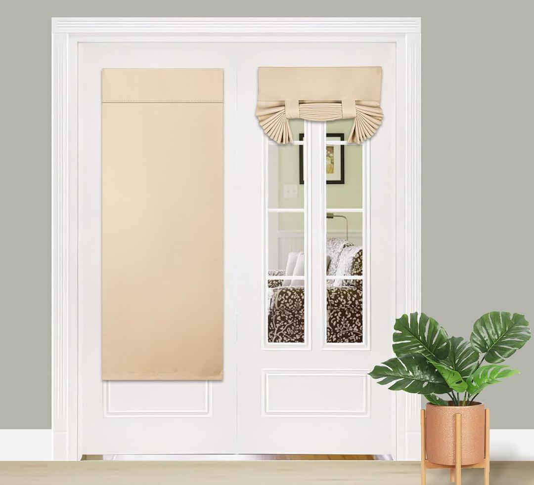 PI Blackout French Door Curtain 2 Panels,Privacy Thermal Insulated Tie Up Door Window Curtain for Glass Door/Front Door/Sliding Door/Patio Door (W30XL68,Beige) (30"W x 68"L (Pack of 2))