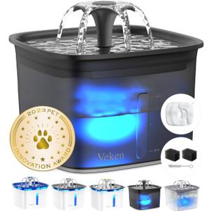 Veken Innovation Award Winner 95oz/2.8L Pet Fountain, Automatic Cat Water Fountain Dog Water Dispenser with Replacement Filters for Cats, Dogs, Multiple Pets (Space Black, Plastic)