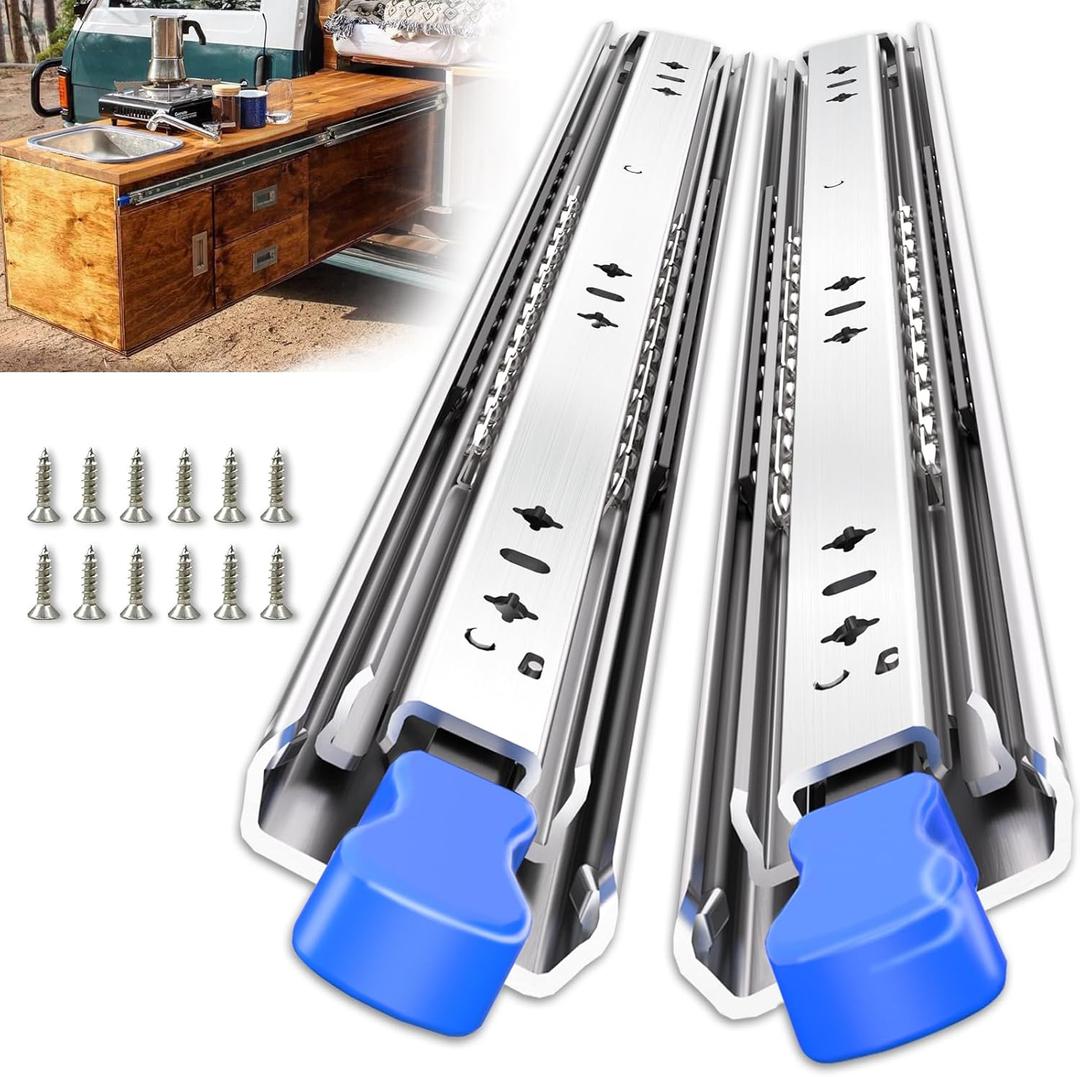 1 Pair 260 Lbs Heavy Duty Locking Drawer Slides Full Extension Ball Bearing Rail with Lock 12 14 16 18 20 22 24 26 28 30 32 36 40 inch Side Mount Industrial Tool Box Runner(28 inch,with M5 Screws)