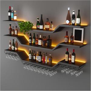 47.2"Modern LED Wine Rack Wall Mounted,3-Tier Floating Bar Shelves, 47.2in/120cm