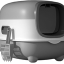 Cat Foldable Litter Box with Lid & Scoop – Middle Enclosed Anti-Splashing, Front Entry, Easy Clean and Odor Control, Space-Saving for Indoor Small Cats (Grey)