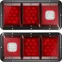 Partsam 2Pcs LED Triple Tail Lights 45 LEDs, Rectangle Vertical or Horizontal Mount LED Trailer Camper RV Tail Lights Stop Turn Tail Backup Reverse Lights Taillights w/Black Base - Red/Clear Lens