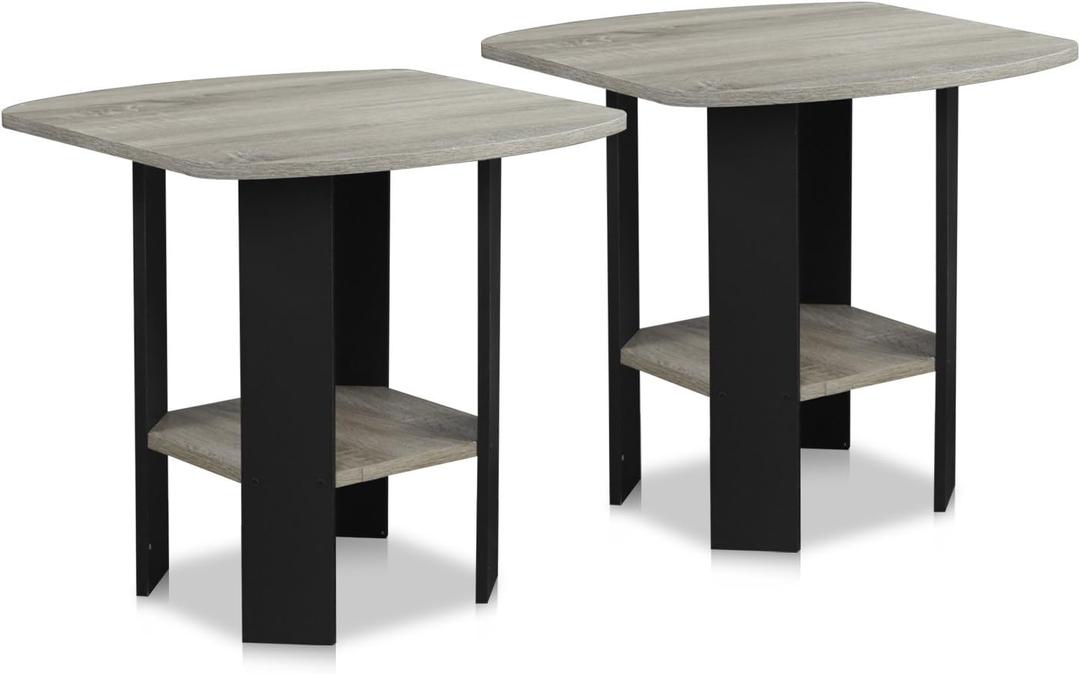 Furinno Simple Design End Table, 2-Pack, French Oak Grey/Black (French Oak/Black)