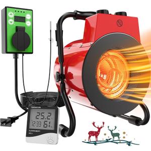 Greenhouse Heater with Adjustable Thermostatic - Outdoor Space Heating Fan for Flower Houses, Grow Tent, Overheating Protection, Fast Heating, Patio & Garage, Red