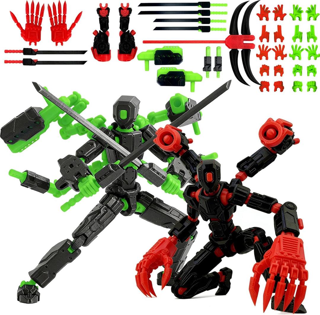 T13 (Assembly Completed) Action Figure Set, Multi-Jointed Movable Mobile Robot,3D Printed Toys Cool Action Figures, Desktop Decorations for Game Lovers Toys (Black red and Black Green)