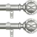 Silver Curtain Rods 2 Pack, New Splicing Rods for Windows 48 to 84 Inch, Single Drapery Rod with Netted Finials, Antique Silver