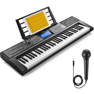 Donner Keyboard Piano, 61 Key Piano Keyboard for Beginner/Professional, Electric Keyboard Kit with 249 Voices, 249 Rhythms - Includes Music Stand, Microphone, Black (DEK-610S), Compact