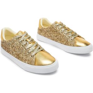AISFAES Glitter Sparkly Low Top Sequins Lace Up Tennis Shoes Comfort Bling Fashion Shiny Walking Shoes (9 Women/7.5 Men)