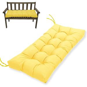 MTMR Outdoor Bench Cushion for Furniture 40X19 Inch Tufted Porch Swing Cushions with High Elasticity PP Cotton and Durable Ties, Thick Bench Seat Cushions for Patio Furnitures Yellow, 44x19inch
