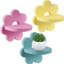 Suzile 3 Pcs Daisy Flower Plant Wall Shelf Kawaii Small Floating Shelves Cute Shelf Decor Boho Hanging Shelf for Bedroom Bathroom Living Room Nursery, Yellow Pink Green