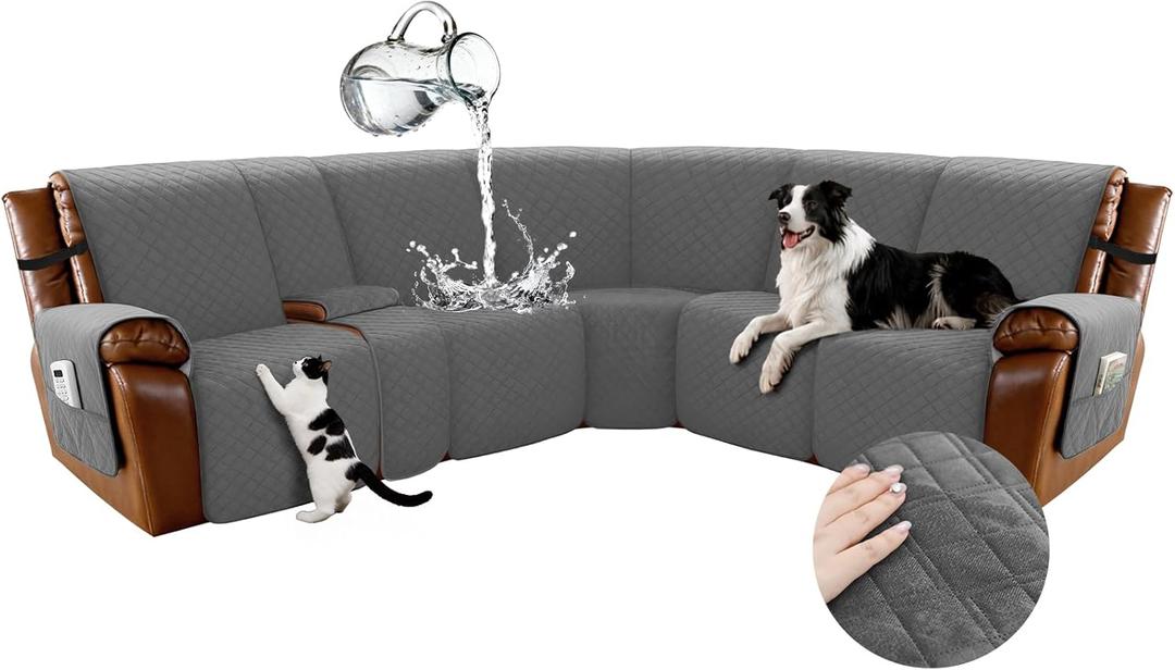 Arfntevss Waterproof Recliner Sectional Couch Covers for Reclining L Shape Sofa Cover Non Slip Washable L Shaped Slipcover Sets for Dog Furniture Protector (5 Seat with 1 Console Cover, Dark Gray)