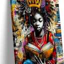 YKSKQCMT Black Girl Reading Wall Art Graffiti Girl Books Motivational Wall Decor Black Pride Pictures African American Girls Books Canvas Posters for Tween Girls Room Study Reading Room