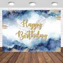 Blue and Gold Happy Birthday Backdrop 7x5ft Eagle Pattern Decorations Navy Golden Ink Texture Abstract Watercolor Photography Background Men Bday Party Photo Studio Props