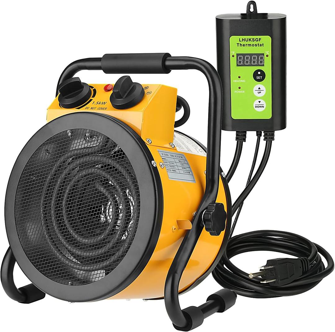 Greenhouse Heater with Digital Thermostat, Grow Tent Heaters, Overheat Protection, Fast Heating for Green House, Flower Room, Black-Yellow