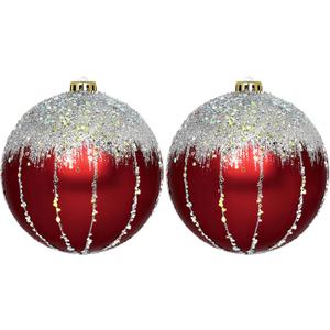 6''/150mm Extra Large Christmas Ball Ornaments, 2Pcs Shatterproof Solid Oversized Huge Big Christmas Trees/Garlands/Wreaths/Stairs Outdoor Plastic Hanging Ball Tree DecorGlitter (2pcs-white and Red Colour-blocked)
