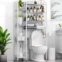 Kalrin 8-Tier Over The Toilet Storage with Side Rack, Over Toilet Storage Rack with Adjustable Shelf & Drain Basket, Freestanding Bathroom Organizer for Balcony, Laundry (Pure White)