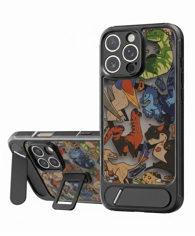 Bouvardia for iPhone 16 Pro Case - Multi-Scenario Kickstand & Cosmic Dinosaur Pattern - Compatible with Magsafe - Aesthetic Cute Design for Women and Girls