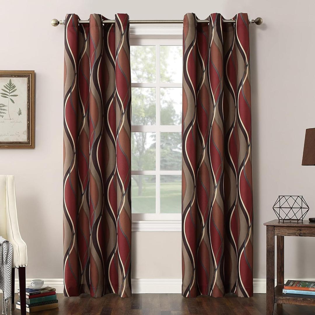 No. 918 Intersect Ogee Print Semi-Sheer Grommet Curtain Panel (48"W x 63"L (Pack of 1), Paprika Red)