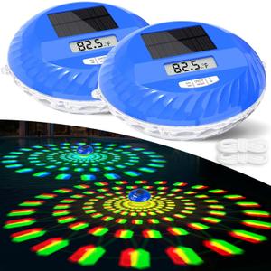2026 Solar Pool Lights with Digital Pool Thermometer,Color Changing Floating Pool Lights that Float IP68 Waterproof,Hangable Solar Powered Floating Light for Pool Lighting Party Decor-2 PC