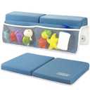 beiens Bath Kneeler and Elbow Rest Pad Set - 1.5'' Comfortable Thick Baby Bath Kneeler Pads, Quick Dry Soft Kneeling Pad for Baby Bath Time, Non-Slip Knee& Arm Support Bathtub Mat with Toys Organizer (Grey Blue)