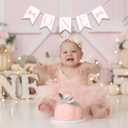 Gostman Pink Bow First Birthday Party Decor - Girls Banner, Decorations, Garland for One Year Celebration