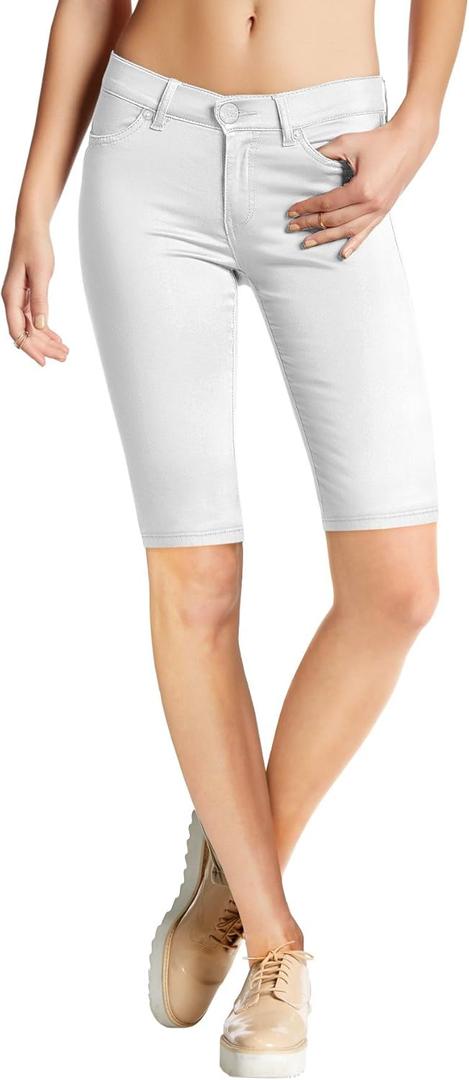 Hybrid & Company Women's Ultra Stretch Perfectly Shaping Mid Rise Skinny Bermuda Shorts with Pockets (Medium)