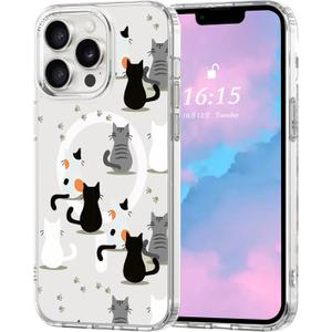 Magnetic for iPhone 16 Pro max Case, Cute Girly Cat Phone Case Compatible with MagSafe, Clear Soft Slim Fit Shockproof Protective Case for Women Girls for iPhone 16 Pro max
