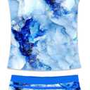 PROALLO Girls Bathing Suits Two Piece Vest Style Swimsuit with Boyshort Tankini Swimwear, Size 5XL, Dream Blue