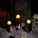 3 x BlcTec Halloween Decorations, 3 PCS Halloween Wood Candle Holders with LED Tea Lights & 3D Carving Craft, Spooky Wood Candle Centerpieces for Home, Table, Office, Tiered Tray, Shelf Dcor, Black Color