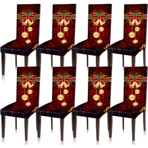 Moukeren 8 Pcs Red Christmas Chair Covers Set Stretch Removable Washable Christmas Dining Chair Seat Covers for Home Hotel Dining Room Kitchen Banquet Wedding Xmas Party Decor