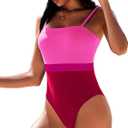 AI'MAGE Women's One Piece Swimsuit Color Block Bathing Suit Square Neck Swim Suits Vintage Retro Swimwear S-2XL, Pink Red 