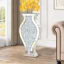 27" Tall Crushed Diamond Floor Vase, Fish-Shaped Silver Large Vases for Decor Living Room, Crystal Mirrored Home Decor Vases for Dried Flower