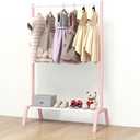 STWWO Kids Clothing Rack, Metal Dress Up Storage, Kids Costume Rack with Storage Shelf, Toddler Clothing Rack Organizer, Pink&White