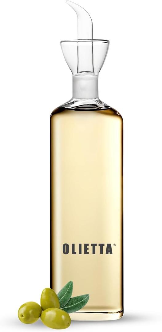 Olietta Olive Oil Dispenser Bottle Borosilicate Glass - Non Drip Oil Dispenser for Kitchen, Leak Proof Vinegar Drizzler Cruet, Easy Clean, 17 Ounces, Modern (16.9 Ounces)
