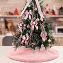 Pink Plush Christmas Tree Skirt 24 Inches Small Faux Fur Xmas Tree Skirt Base Cover Mat with Shiny Streamers for Christmas Tree Holiday Home Party Decorations - 60cm