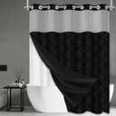 No Hook Shower Curtain Set with Snap in Liner, Black Jacquard Tufted Geometric Bath Curtain, Boho Luxury Hotel Bathroom Decor, Waterproof Washable, 71 x 74 Inch