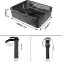Black Marble Bathroom Vessel Sink With Faucet and Drain 19x15 Inch Rectangular Ceramic Sink Marbling Basin Bowls Above Counter Bowl Sinks for Bathrooms Modern Porcelain Vessel Sinks, Large