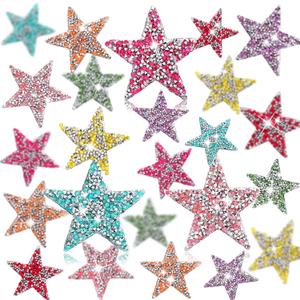 Syhood 24 Pcs Star Patches Iron on Rhinestone Adhesive Sequin Glitter Star Patches Appliques for Valentines Wedding Clothing Jeans Repair Decors(2.36 Inch,Mixed Color)