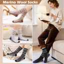 5 Pairs Womens Merino Wool Hiking Socks Winter Warm Crew Moisture Wicking Thick Cushioned Striped Boot Socks, Multicolor