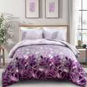DJY Purple Comforter Set King, Botanical Leaves Comforter for King Bed 3 Pieces Reversible Floral Bed Comforter Sets Soft Microfiber Bedding Set for All Season (104"x90")