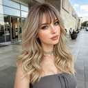 XIXIBI Blonde Wigs with Bangs, Beginner Friendly 4x4 Realistic Scalp Layered Curly Wavy Synthetic Wigs for Women, Ombre Blonde Free Parting Heat Resistant Wig for Daily Party Use 18Inch
