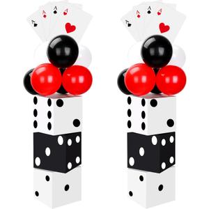 54 Pcs Casino Theme Party Decoration Including 6 Pcs 11inch Large Casino Dice Boxes 12 Pcs Poker Playing Cards Balloons for Dice Game Night Table Centerpieces Birthday Party Supplies (Retro)