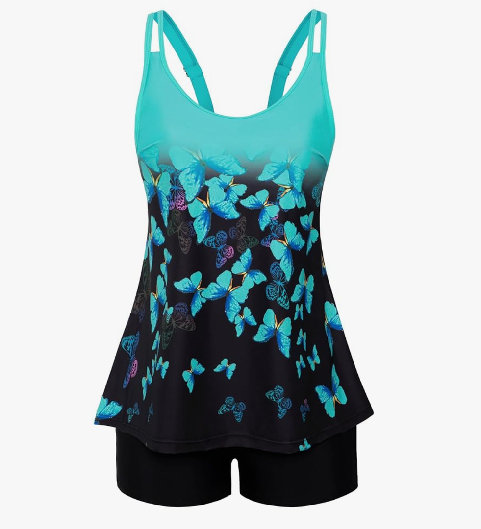 Arolina Tankini Swimsuits for Women Tummy Control Two Piece Bathing Suits Flowy Swim Tops with Boy Shorts 18W