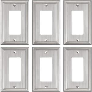 6-Pack Decorator Outlet Cover Plate, Brushed Nickel Decorative Switch Plates and Outlet Covers, Durable Zinc Alloy Wall Plates for Electrical Outlets, Receptacle, GFCI Outlet, Dimmer Switch