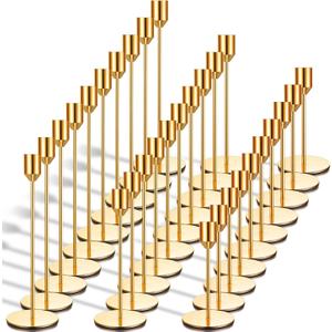 Tioncy 30 Pcs Candlestick Holders Bulk 5.7"/7.7"/9.7" Tall, Metal Taper Candle Holders Fit 0.75 Inch Thick Pillar Candle Stick Candelabra Centerpieces for Wedding Christmas Party Table(Gold)
