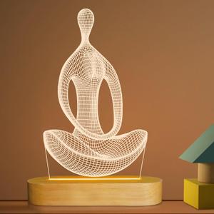 Lightzz Yoga Lamp, 3D Yoga Night Light Christmas Gifts for Women Yoga Lovers, Birthday Anniversary Ideal Gifts with USB Power Warm Color Wood Yoga Room Decor (4.3 * 7.7 in)