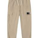 SANGTREE Women Cotton Cargo Pants Drawstring Jogger,Khaki,X-Large (Brown, XL)